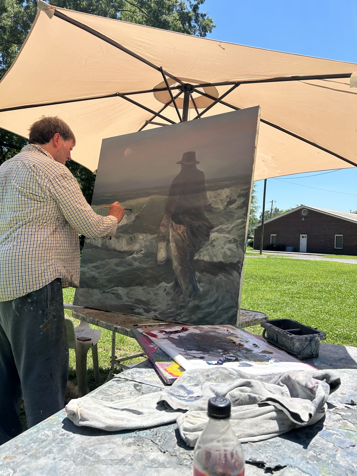 Danny working on a painting