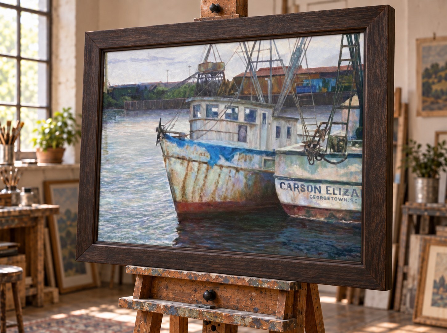 Fishing boats tied at the harbor