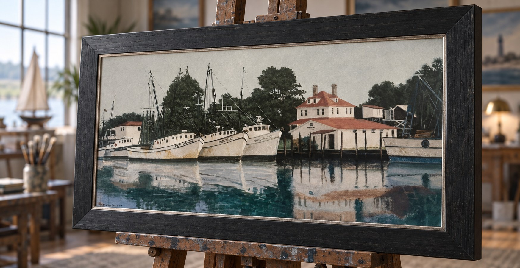 Historic waterfront buildings reflected in calm water