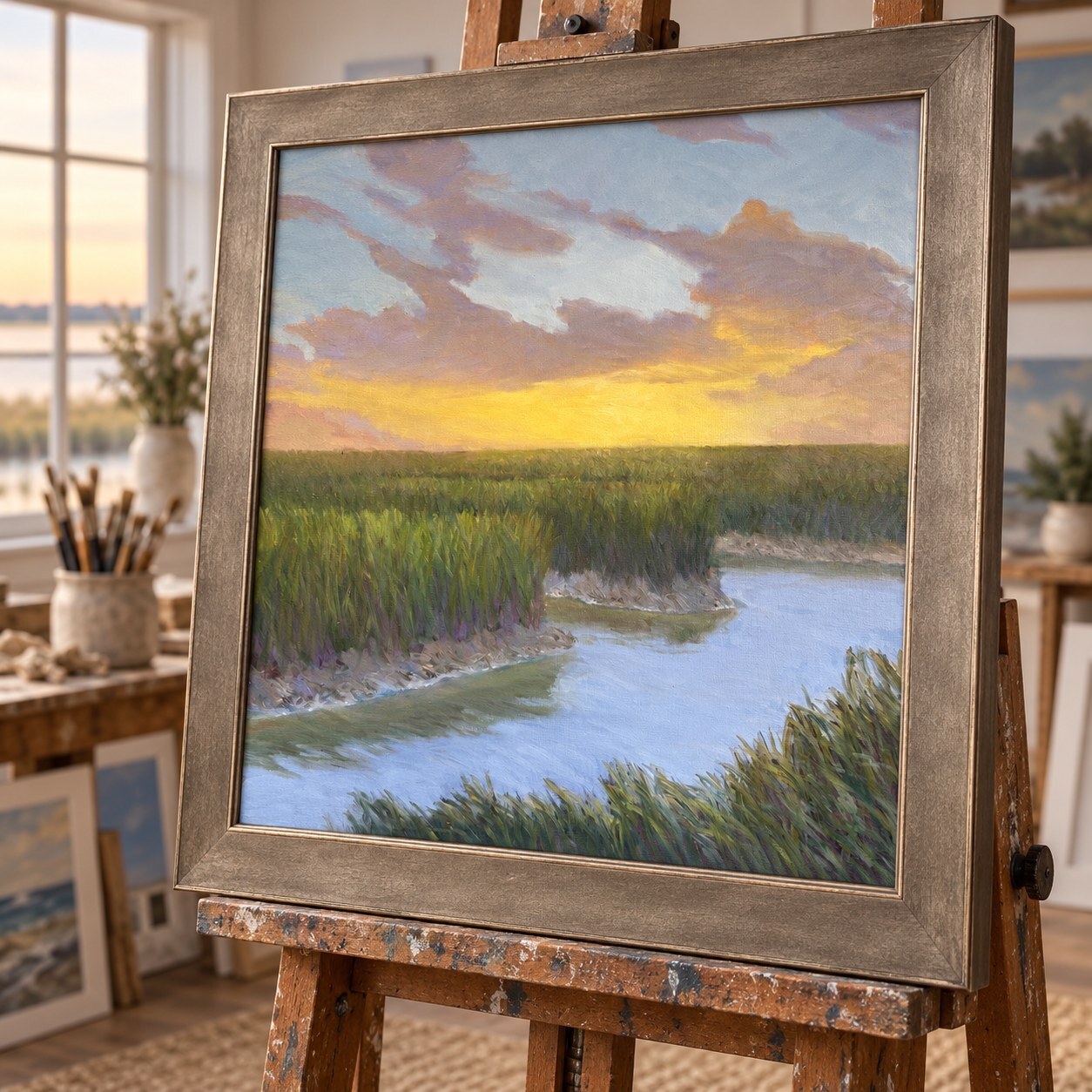 Pastel sky reflected in a coastal creek