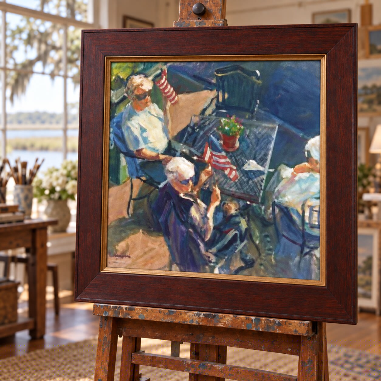 Painter at work by a window