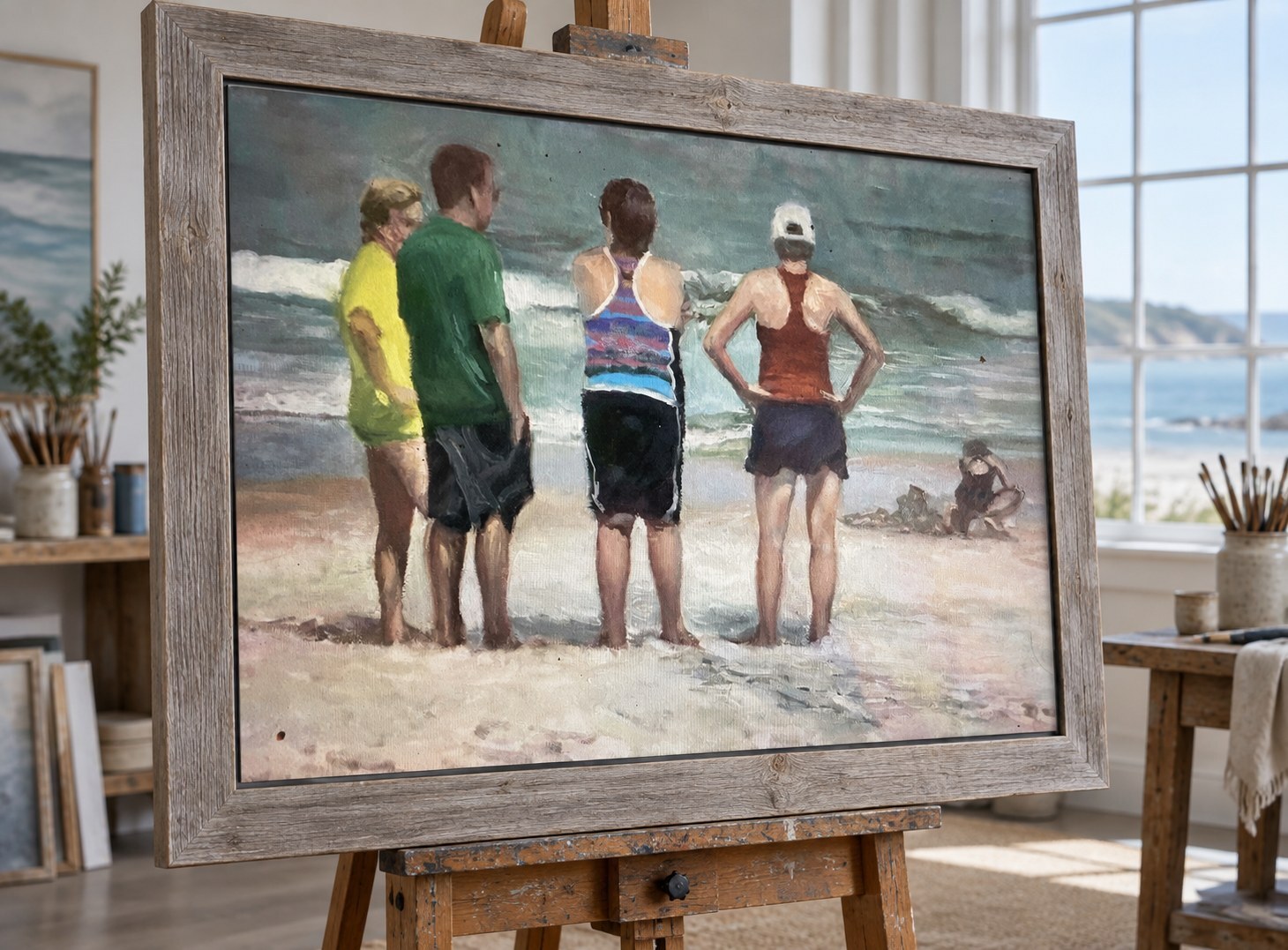 Friends standing together at the beach