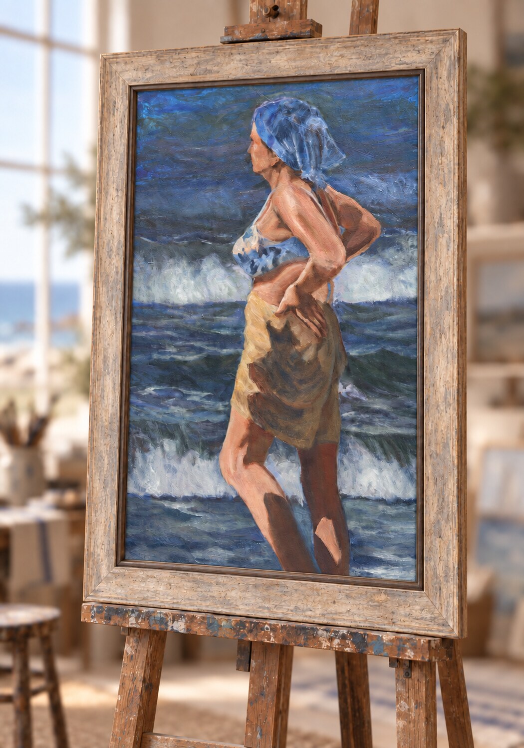 Coastal figure carrying a catch