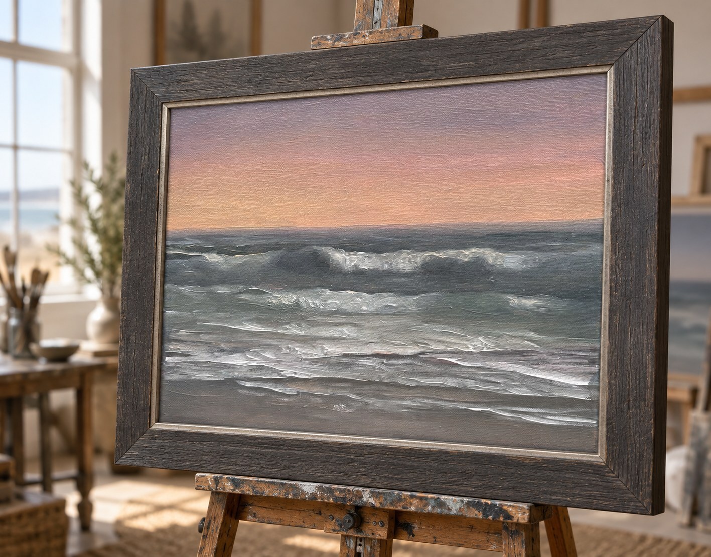 Gray ocean waves in soft atmospheric light
